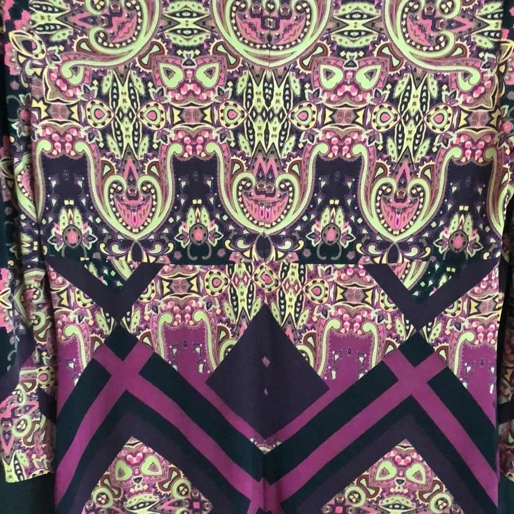 Etcetera Purple Paisley Geometric Keyhole Neck 3/4 Sleeve Sheath Dress Size 6 - Picture 5 of 5